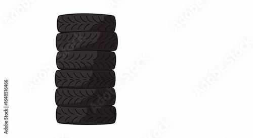A vertical stack of six black cartoon tires with varied tread patterns.