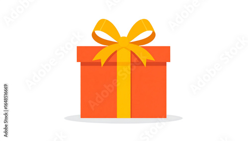 A vibrant orange gift box with a bright yellow ribbon bow, presented on a plain white background.