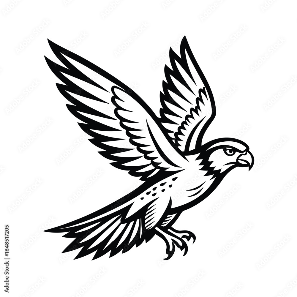 Fototapeta premium Elegant line art depicting a majestic falcon in mid flight with talons extended in a dynamic pose