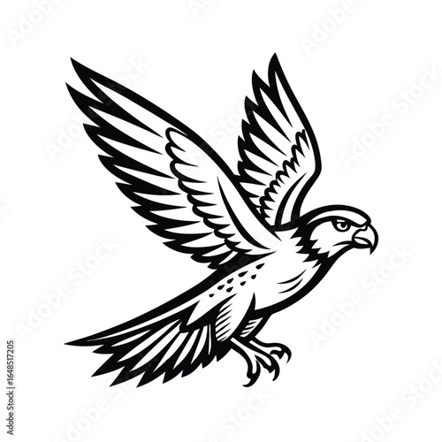 Elegant line art depicting a majestic falcon in mid flight with talons extended in a dynamic pose