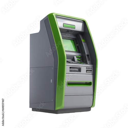Close up of a modern atm machine isolated on transparent background, providing convenient access to financial services and cash transactions