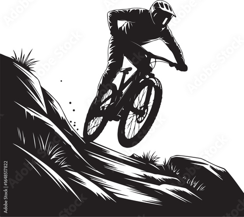 Dynamic cyclist conquers steep mountain trail action shot
