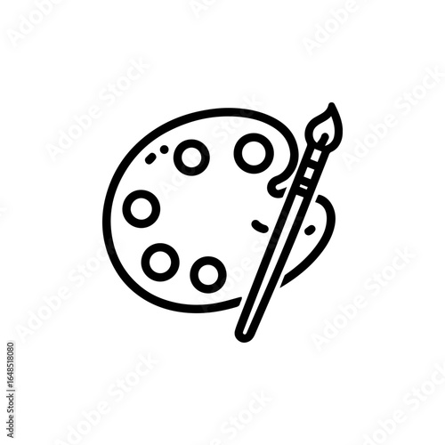 Stylized Artists Palette with Paintbrush Circular Paint Wells and Bold Outline.