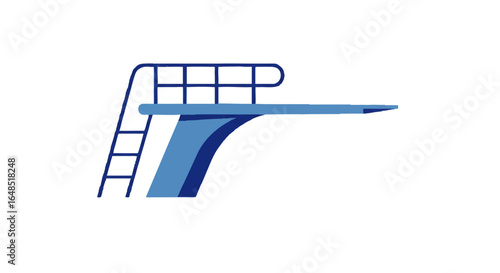 Blue Diving Board with Ladder and Handrails for Swimming