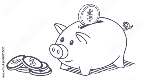 Piggy bank with money coins vector illustration for savings investment and financial planning concept