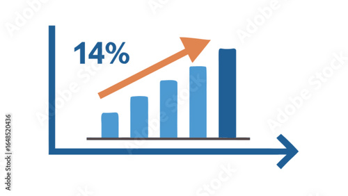 Growth chart diagram infographic showing business financial performance and success indicator fourteen percent
