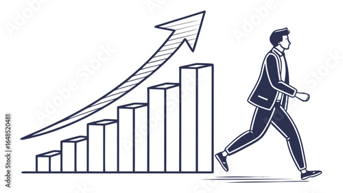 Business growth chart with arrow and running businessman vector illustration for success and progress