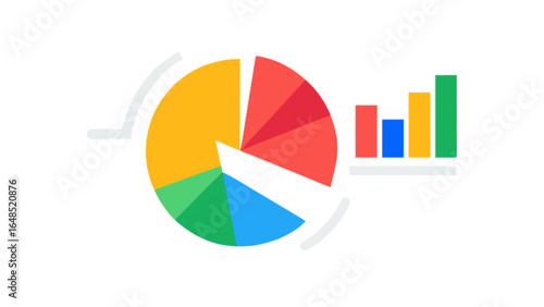 Pie chart and bar graph analysis for business data visualization and financial reporting insights and statistics