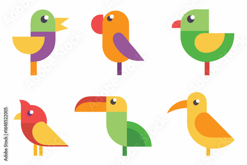 A clean-line exotic bird icon set for aviary branding, travel brochures, and tropical decor designs.
