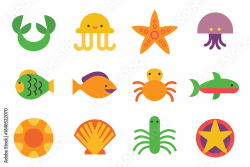 A modern aquatic wildlife icon pack for ocean conservation campaigns, diving clubs, and marine tourism branding.