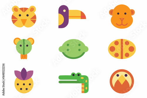 A sleek jungle animal line art icon bundle for exotic travel branding, zoo exhibits, and wildlife conservation posters.