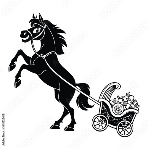Vector silhouette of a running horse with a rider, a galloping equestrian illustration