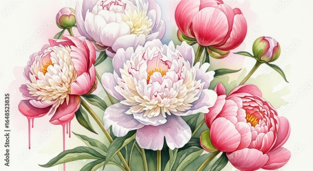 Fototapeta premium Watercolor Peonies: A Delicate Bloom