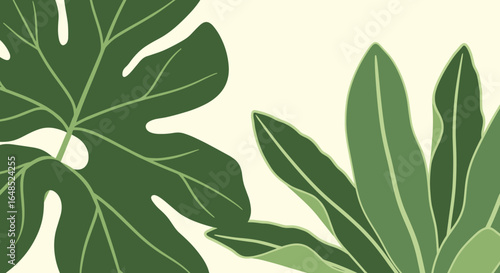 a close up view of lush green tropical leaves providing a natural botanical backdrop with a minimalist aesthetic and elegant simplicity