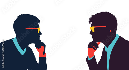 two businessmen deep in thought contemplating a new business strategy or a difficult problem together