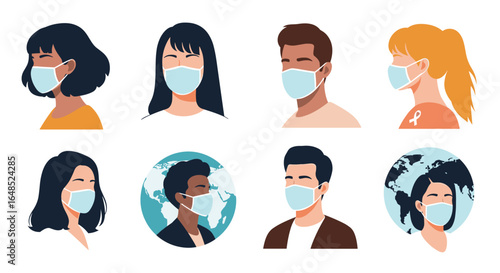 diverse people wearing face masks to protect against respiratory illnesses and the spread of germs in public spaces