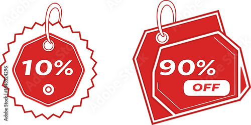 Deals: Sale tags with Discounts: Captivating minimalist illustration presents vibrant, eye-catching sale tags flaunting impressive percentage discounts in the digital marketing landscape.