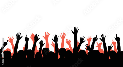 a crowd of people raising their hands in the air showing excitement and participation in a large gathering