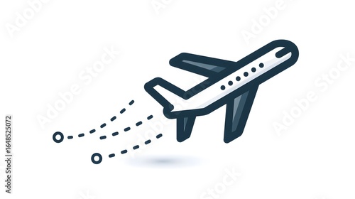 Minimalist airplane icon with dotted flight path