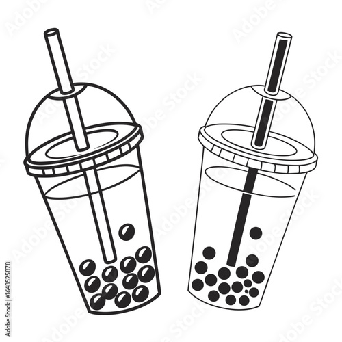 Black Line Bubble Tea and Milkshake Vector Icon High-Contrast Minimalist Design for Cafes, Juice Bars, Digital Menus, Beverage Labels, and UI/UX Projects