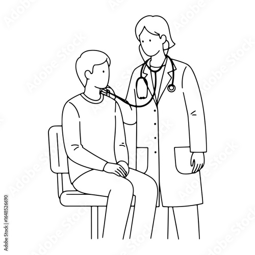 Doctor and patient health checkup: A doctor is checking a patient's health with a stethoscope, which can be used in healthcare, medical checkups, and preventive health promotion.