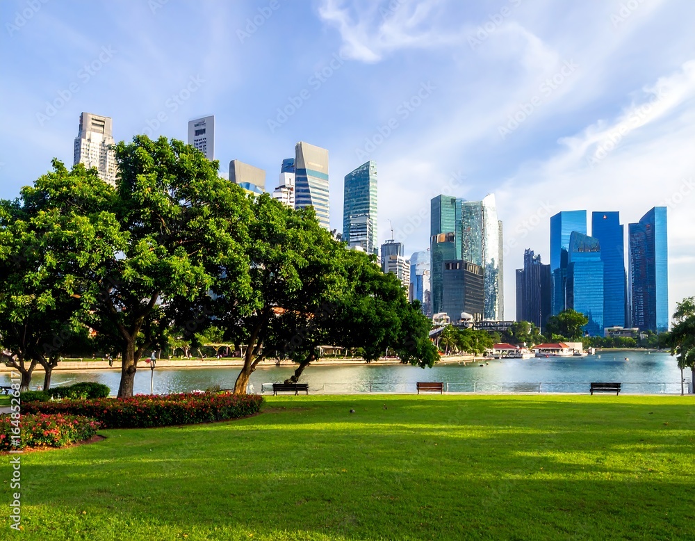 Obraz premium City park by a waterway