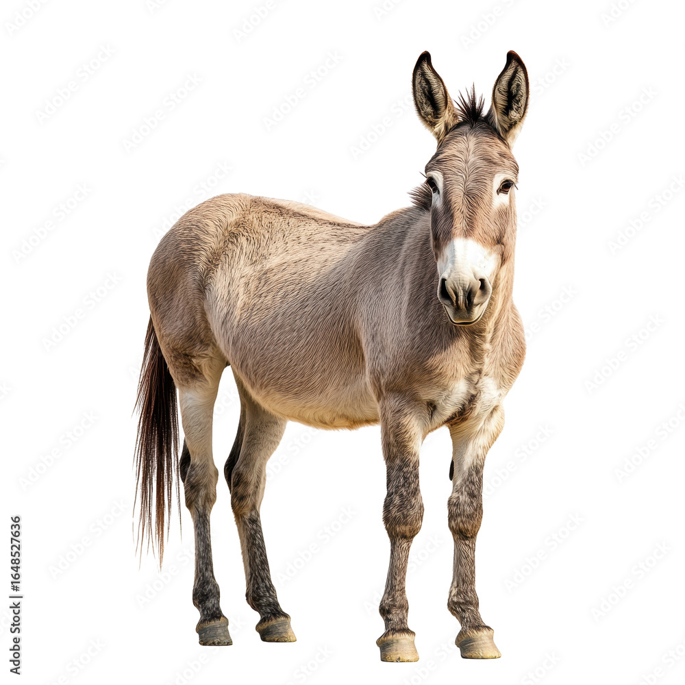 Portrait of a donkey standing full body size isolated on transparent background. Portrait of a donkey standing full body size isolated on transparent background.