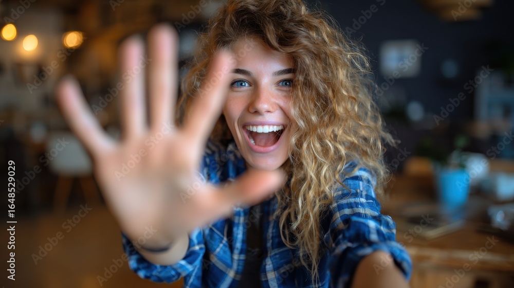 Fototapeta premium Woman Smiling with Hand Outstretched