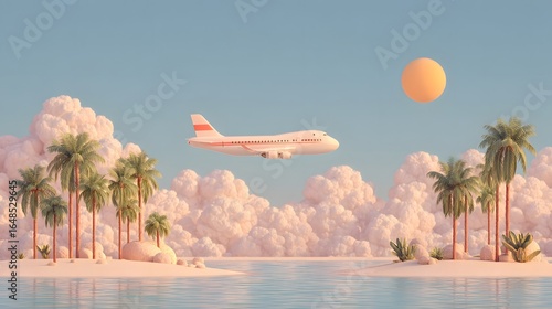 Serene summer travel by plane over a tropical paradise