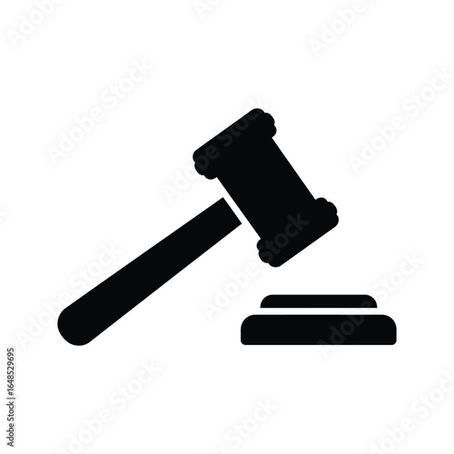 Black Silhouette of a Gavel Used in Courtrooms and Auctions on White Background