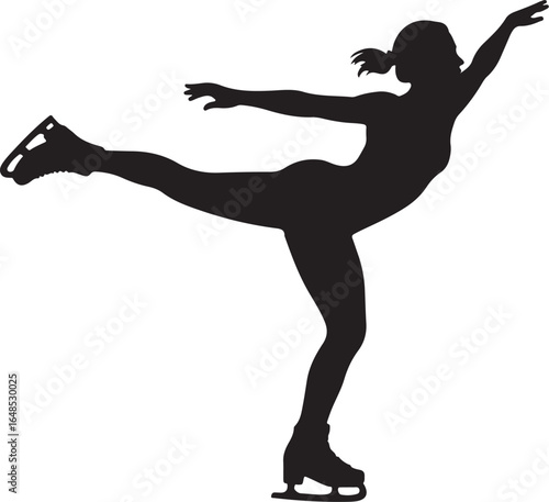Graceful figure skater balances on ice in dynamic pose