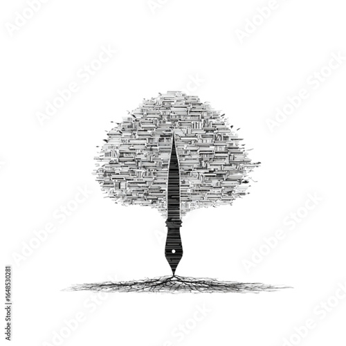 Tree of Books with Fountain Pen Trunk and Roots book tree
