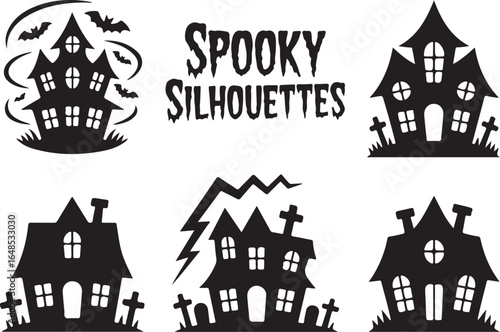 Spooky haunted house silhouettes for Halloween design