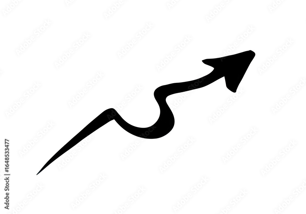 Fototapeta premium Wavy arrow pointing upwards indicating growth and progress isolated on white isolated on transparent background