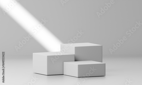 3D Render White Box Podium with Soft Light Beam