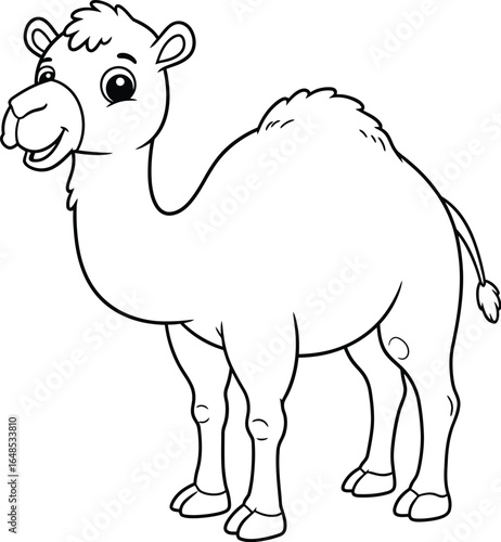 Cute Cartoon Camel Outline Illustration for Coloring Book on transparent background