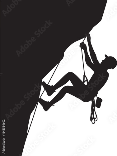 Rock climber scaling steep cliff face with skill and focus