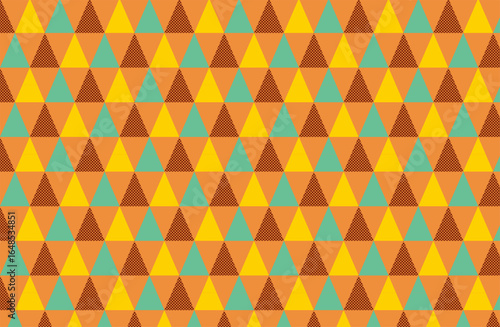 A colorful orange, yellow, and green triangle pattern with a pop and retro style.