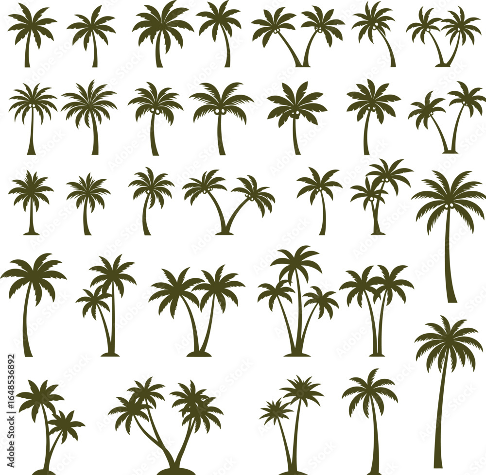Fototapeta premium Collection of Palm Tree Silhouettes on Transparent Background