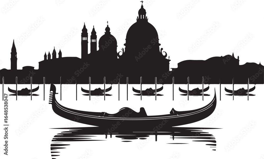Fototapeta premium Venice skyline gondolas iconic water transport silhouette