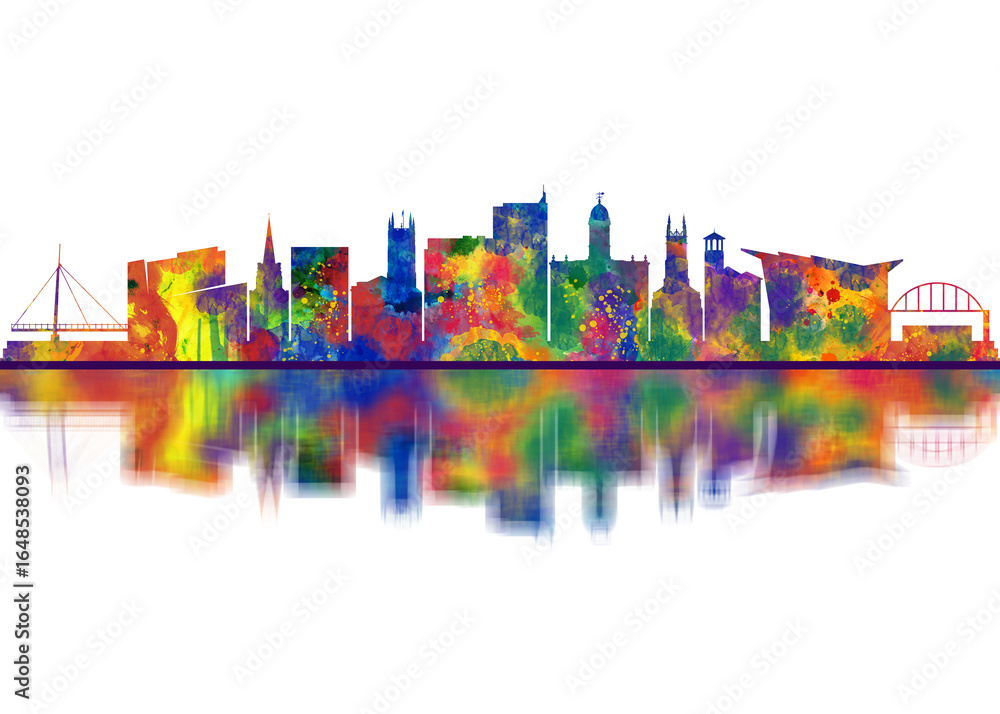 Obraz premium Derby England Skyline. Cityscape Skyscraper Buildings Landscape City Downtown Abstract Landmarks Travel Art