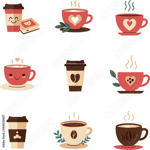Cute Coffee Cups and To Go Coffee on transparent background