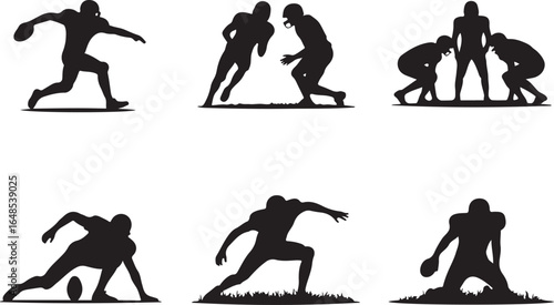 Dynamic American football player silhouettes in action poses