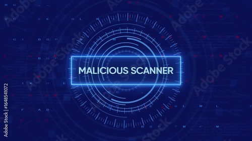 Futuristic malicious scanner interface displaying data and analyzing cyber threats
