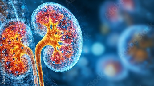 Wallpaper Mural High-Definition Ct Scan Of Abdomen Showing Kidney Tumor Highlighted In Bright Orange, Side-By-Side Histological Microscopic Rendering Of Renal Tissue With Visible Cancer Cells, Holographic Medical U Torontodigital.ca