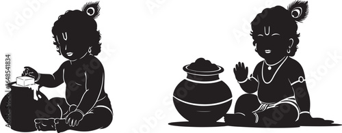 Bal Krishna with a Butter Pot Vector Art

Baby Krishna Makhan Chor Silhouette - Hindu God

Bal Gopal and Dahi Handi - Cute Krishna Illustration
