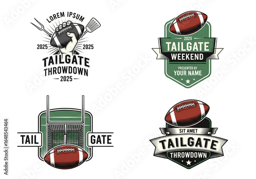 Celebrate football season with these dynamic tailgate and game day logos, perfect for events and apparel.