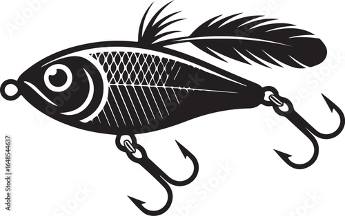 Professional fishing lure design, lure with hooks and feather