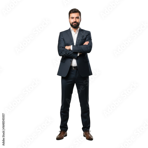 Confident businessman with crossed arms standing on transparent background isolated on transparent background