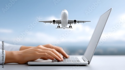 Airline ticket booking on laptop computer